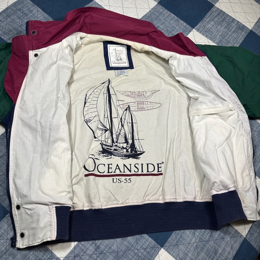 Vintage Oceanside US-55 Sailing Jacket Colorblock Windbreaker Navy Green Large - Picture 3 of 10